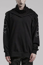 Schwarze Steampunk-Jacke für Herren mit hohem Kragen und langen Ärmeln und Kapuze